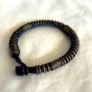 Leather bracelet- copper and brass - from East Africa - Vintage